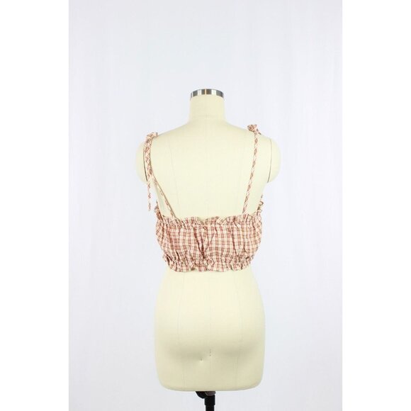 URBAN OUTFITTERS Red Check Cotton Crinkle Tie Shoulder Cropped Tank, Size S - Picture 7 of 15
